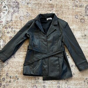 Zara Women's Black Leather Jacket with Belt